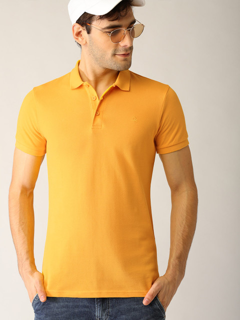 

United Colors of Benetton Men Yellow Solid Polo Collar T-shirt