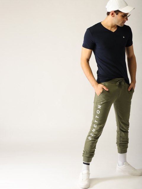 

United Colors of Benetton Men Olive Green Solid Joggers