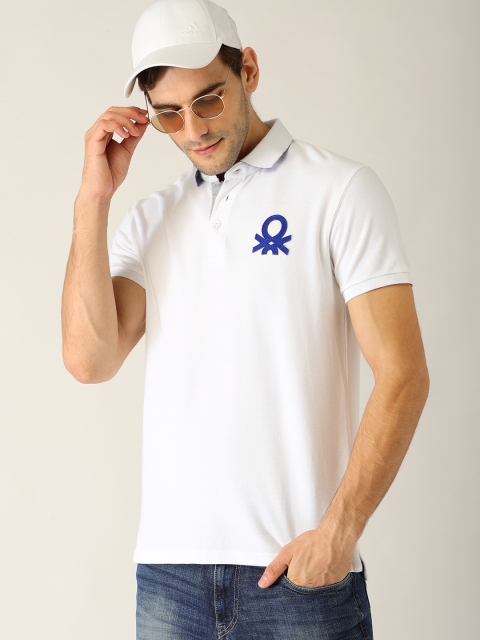 

United Colors of Benetton Men White Solid Polo Collar T-shirt