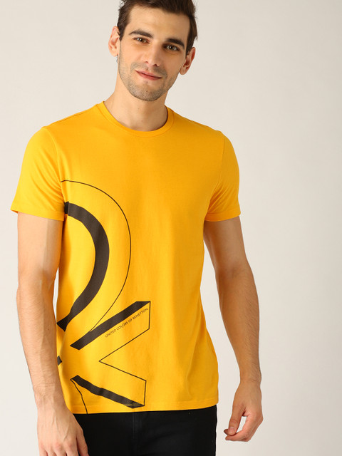 

United Colors of Benetton Men Yellow Printed Round Neck T-shirt