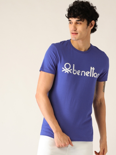 

United Colors of Benetton Men Blue Solid Round Neck T-shirt