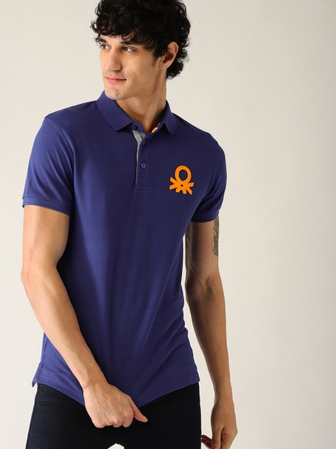 

United Colors of Benetton Men Blue Solid Polo Collar T-shirt