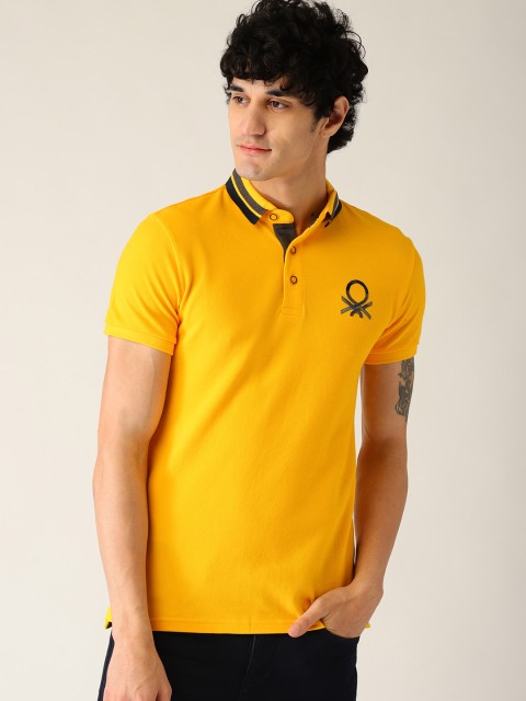 

United Colors of Benetton Men Yellow Solid Polo Collar T-shirt