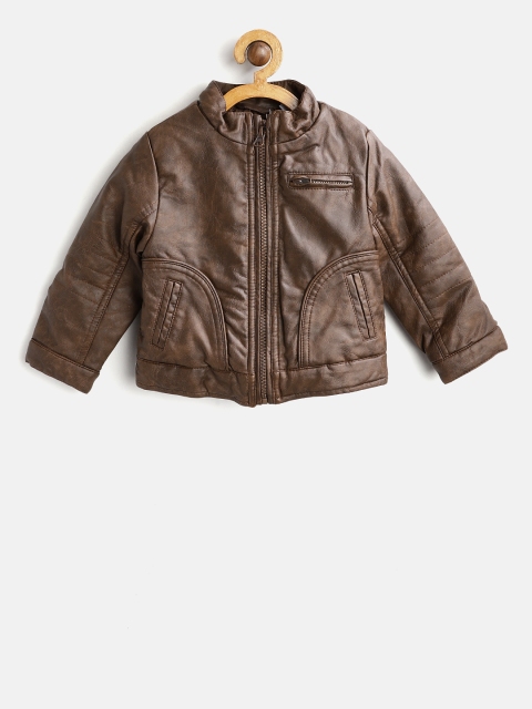 

OVS Boys Brown Solid Biker Jacket