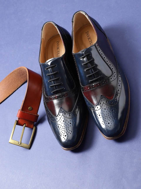

INVICTUS Men Navy Blue & Burgundy Colourblocked Semiformal Brogues