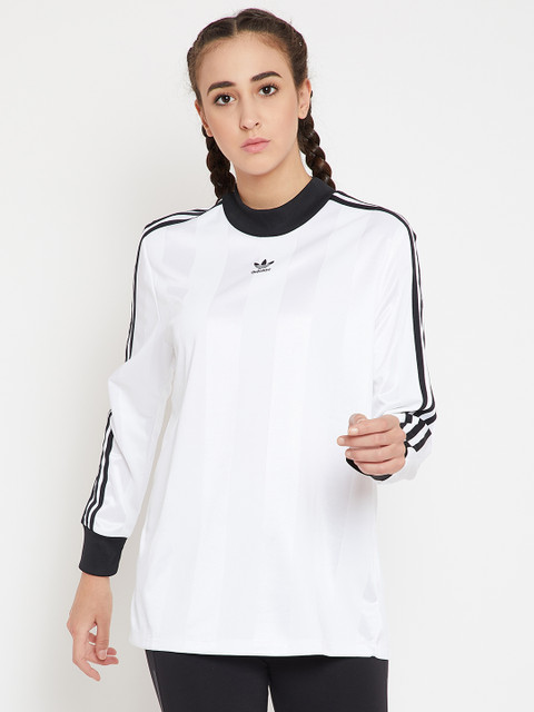 

ADIDAS Originals Women White Self Striped T-shirt