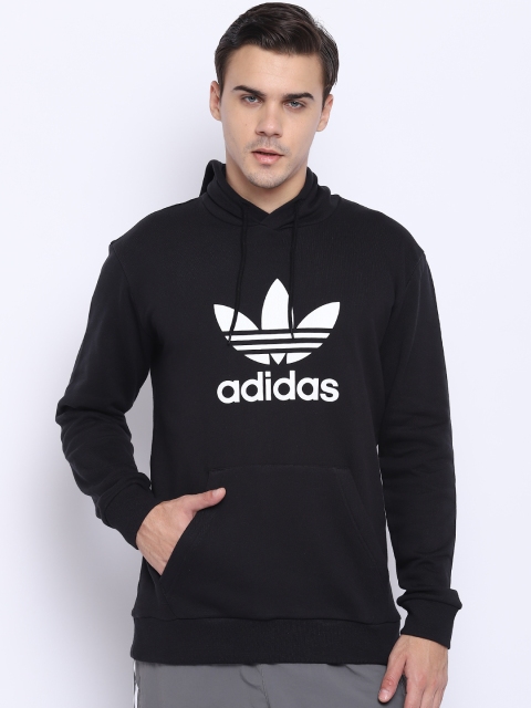 

Adidas Originals Men Black TREFOIL Print Hooded Sweatshirt