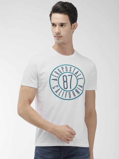 

Aeropostale Men White Embroidered Round Neck Pure Cotton T-shirt