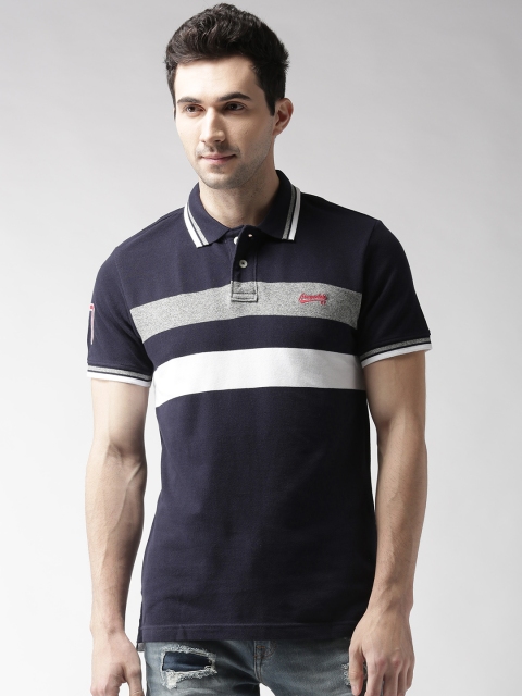 

Aeropostale Men Navy Blue Striped Polo Collar T-shirt