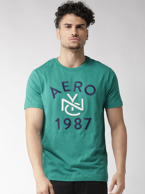 

Aeropostale Men Green Embroidered Round Neck T-shirt