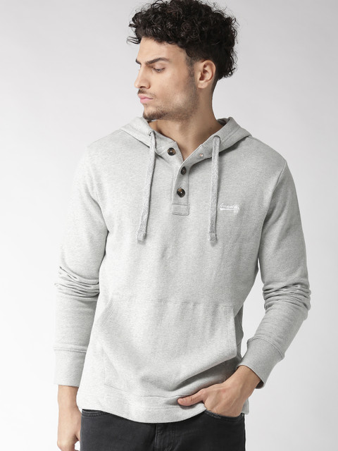 

Aeropostale Men Grey Melange Solid Hooded Sweatshirt