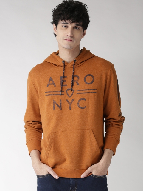 

Aeropostale Men Mustard Brown Printed Hooded Sweatshirt