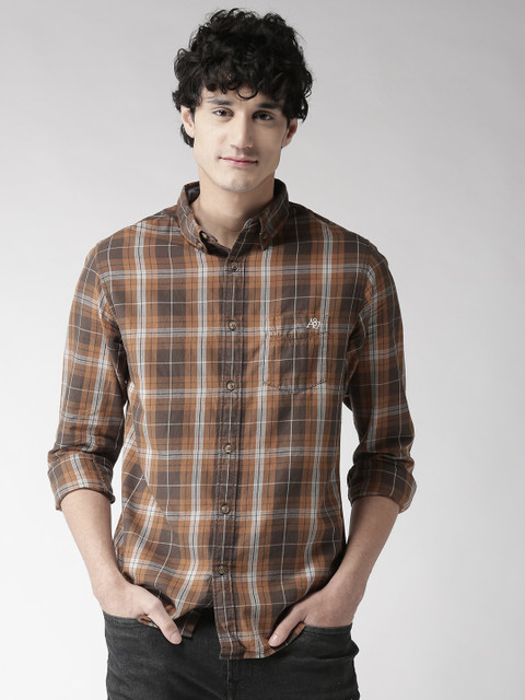 

Aeropostale Men Brown & Grey Regular Fit Checked Casual Shirt