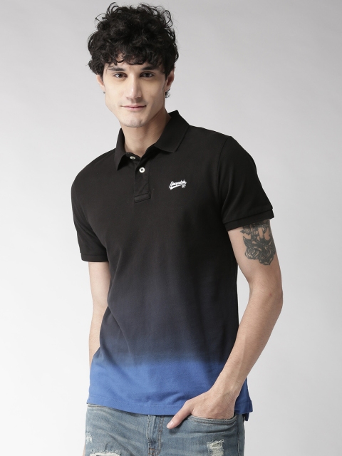 

Aeropostale Men Black Ombre Dyed Polo Collar T-shirt