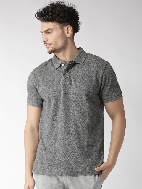 

Aeropostale Men Grey Solid Polo Collar Pure Cotton T-shirt