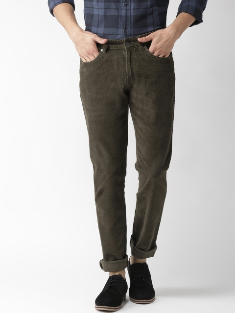

Aeropostale Men Olive Green Skinny Fit Solid Corduroy Trousers