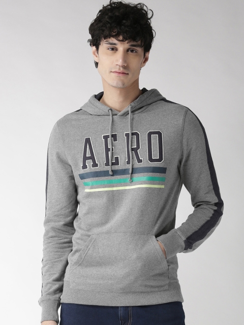 

Aeropostale Men Grey Melange Printed Hooded Sweatshirt