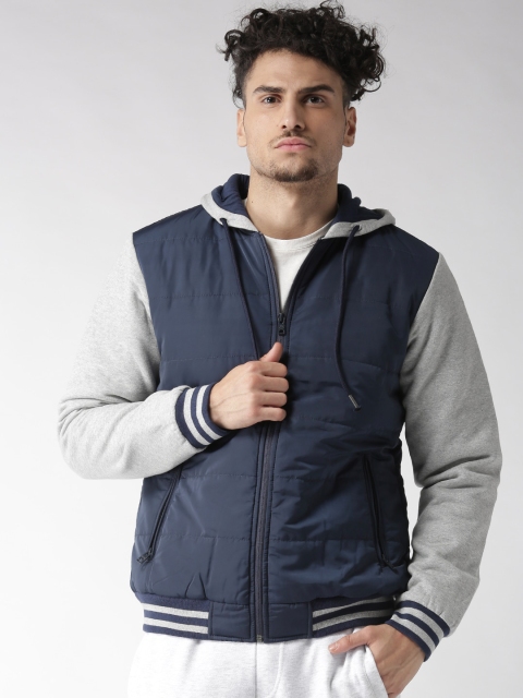 

Aeropostale Men Navy Blue Solid Hooded Varsity Jacket