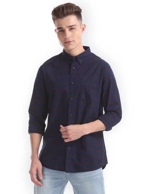 

Aeropostale Men Navy Blue Slim Fit Striped Casual Shirt