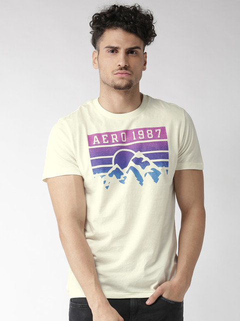 

Aeropostale Men Cream-Coloured Printed Round Neck T-shirt