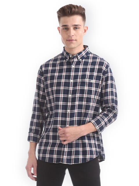 

Aeropostale Men Navy Blue Slim Fit Checked Casual Shirt