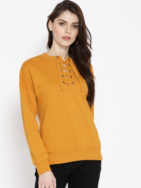 

U.S. Polo Assn. Women Mustard Solid Tie-up Sweatshirt