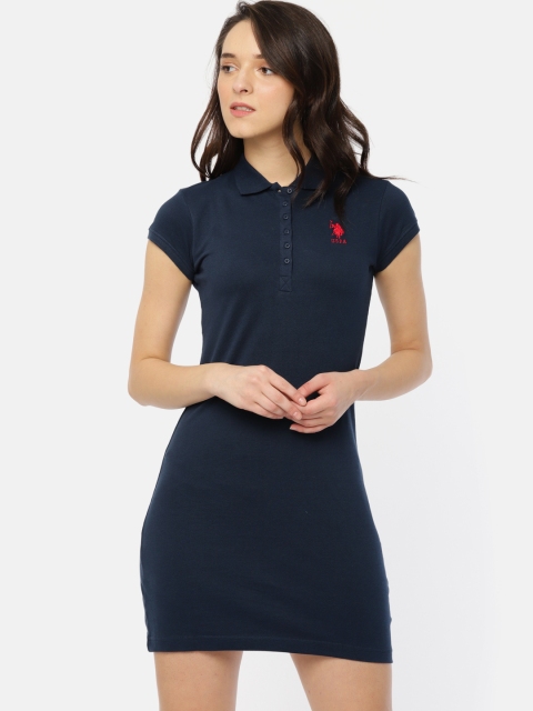 

U.S. Polo Assn. Women Women Blue Solid T-shirt Dress