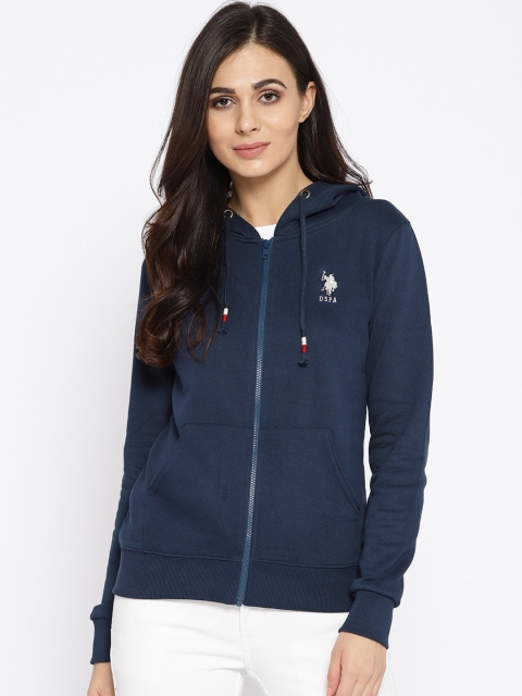 

U.S. Polo Assn. Women Women Navy Blue Solid Hooded Sweatshirt