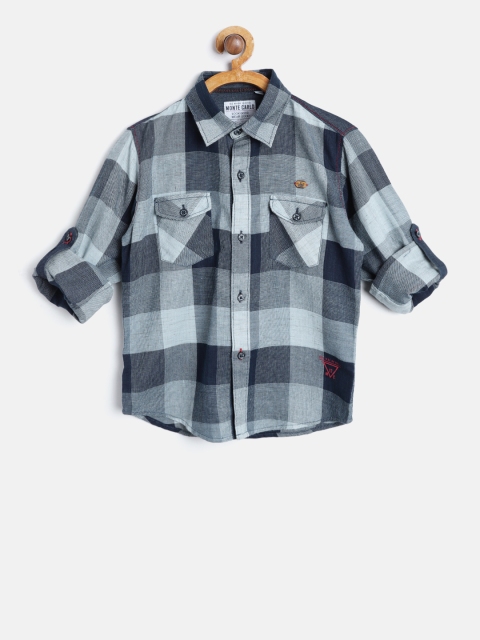 

Monte Carlo Boys Navy Blue & Grey Regular Fit Self-Checked Casual Shirt