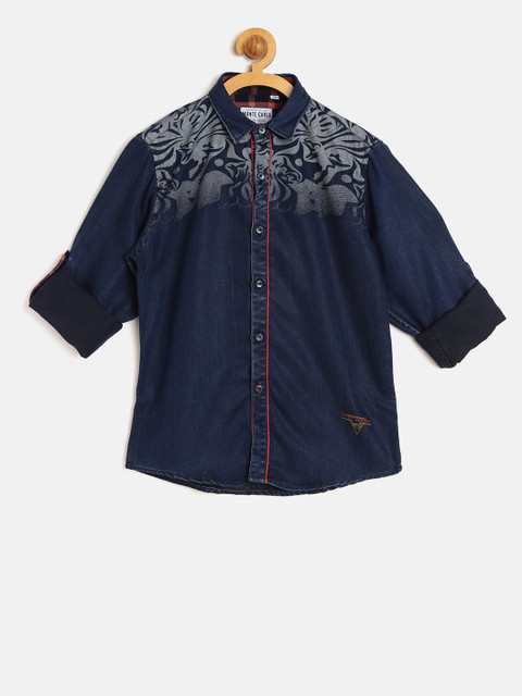 

Monte Carlo Boys Navy Blue Regular Fit Printed Denim Shirt