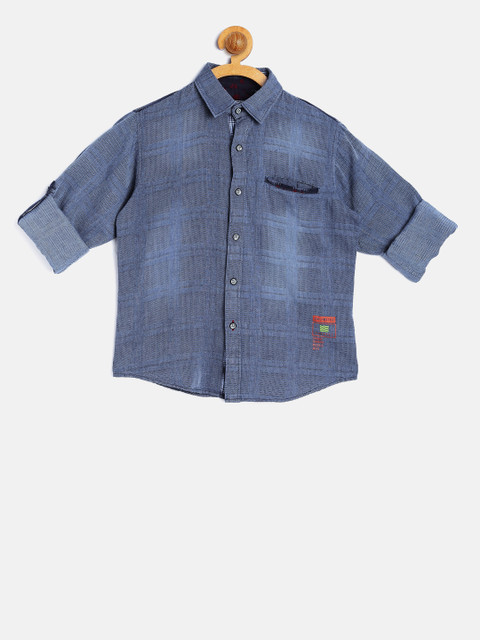 

Monte Carlo Boys Blue Regular Fit Self Design Faded Chambray Shirt
