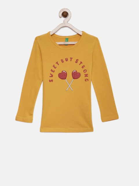 

United Colors of Benetton Girls Yellow Printed T-shirt