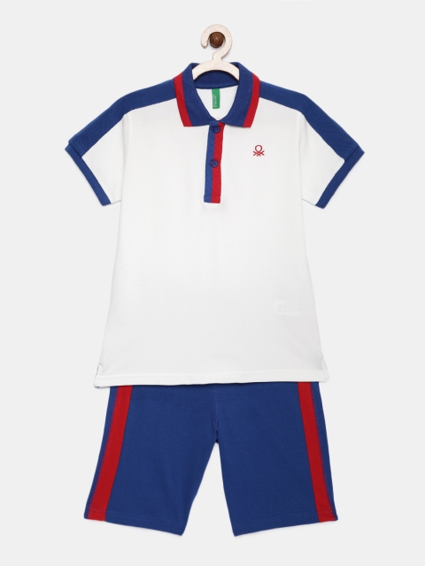 

United Colors of Benetton Boys White & Blue Solid T-shirt with Shorts