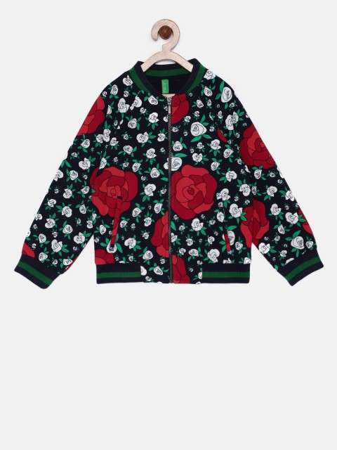 

United Colors of Benetton Girls Navy Blue Printed Open Front Jacket