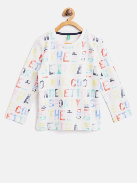 

United Colors of Benetton Boys White & Blue Printed Round Neck T-shirt