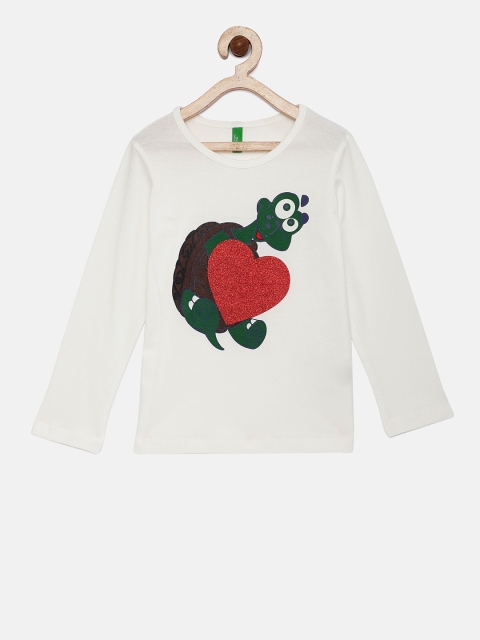 

United Colors of Benetton Girls Off-White Printed Round Neck T-shirt