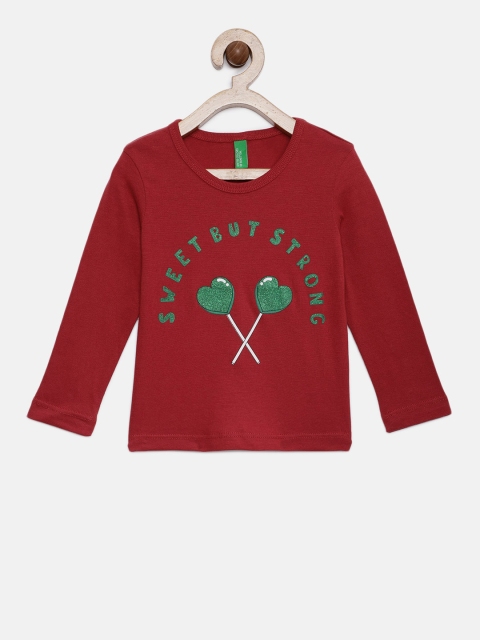 

United Colors of Benetton Girls Red Printed T-shirt