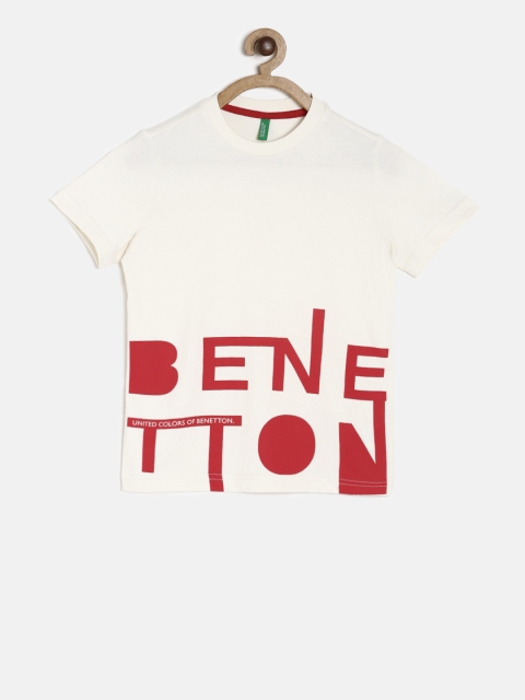 

United Colors of Benetton Boys Cream-Coloured Printed Round Neck T-shirt