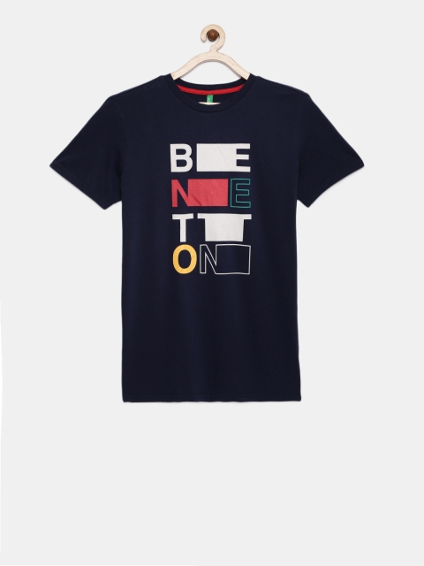 

United Colors of Benetton Boys Navy Blue Printed Round Neck T-shirt