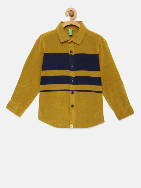

United Colors of Benetton Boys Mustard & Navy Blue Colourblocked Casual Shirt