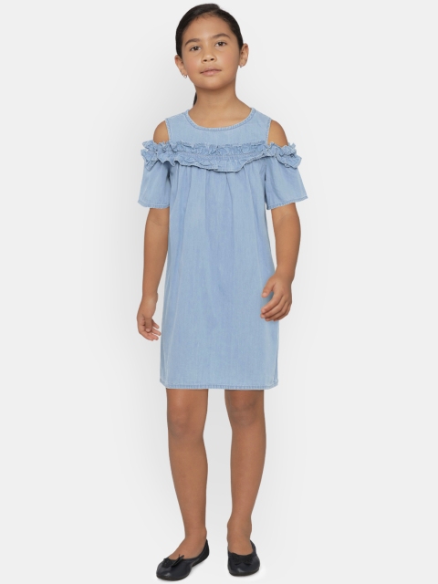 

United Colors of Benetton Girls Blue Chambray A-Line Dress