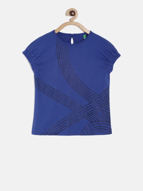 

United Colors of Benetton Girls Blue Printed Round Neck T-shirt