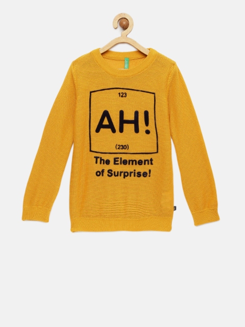 

United Colors of Benetton Boys Mustard Yellow Printed Pullover Sweater