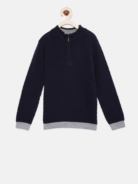 

United Colors of Benetton Boys Navy Blue Self Design Pullover