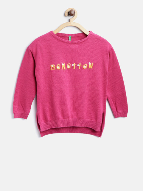 

United Colors of Benetton Girls Pink Embroidered Detail Pullover