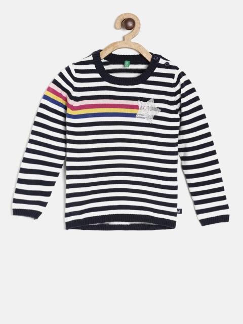 

United Colors of Benetton Girls Navy Blue & White Striped Pullover