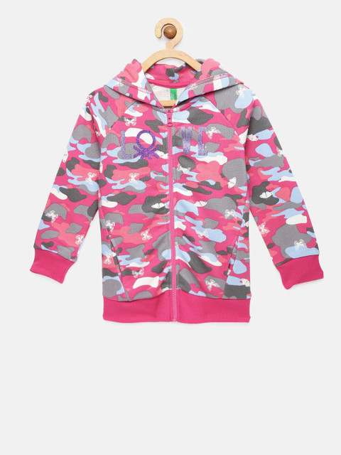 

United Colors of Benetton Girls Multicoloured Printed Hooded Sweatshirt, Multi