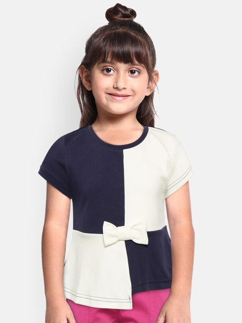 

United Colors of Benetton Girls Navy Blue & White Colourblocked A-Line Top