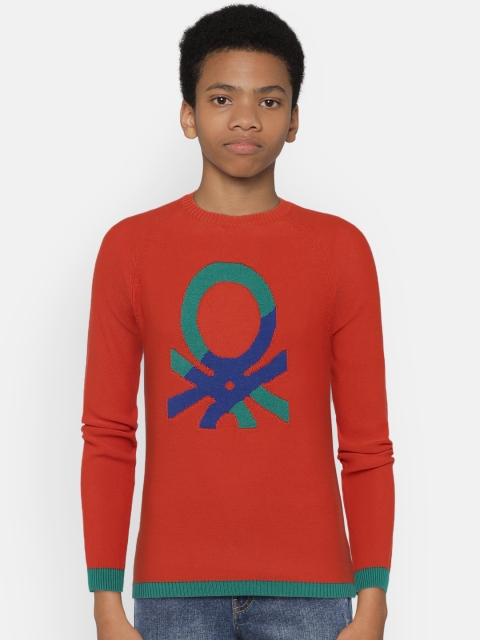 

United Colors of Benetton Boys Orange Self Design Pullover