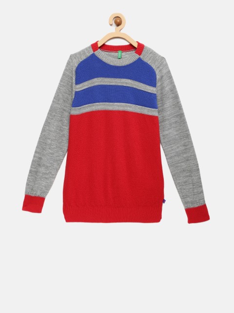 

United Colors of Benetton Boys Grey & Red Colourblocked Pullover
